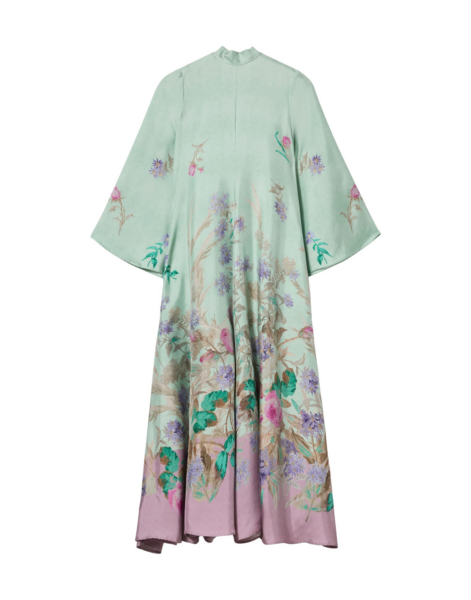 La DoubleJ Long Sleeve Swing Dress Queen Peony Placée Red in Sablé Satin - Dresses - Milanese Maximalist Fashion at Luxury Shoes 