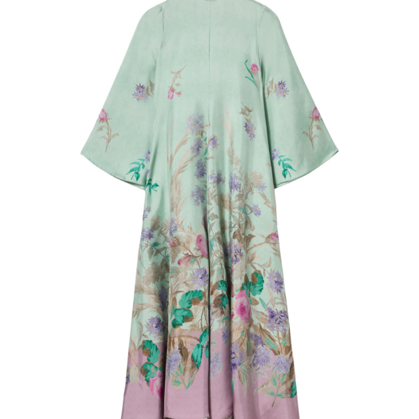 La DoubleJ Long Sleeve Swing Dress Queen Peony Placée Red in Sablé Satin