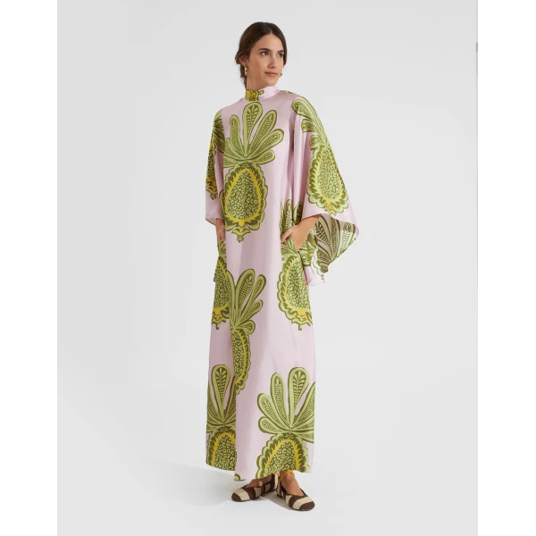 La DoubleJ Magnifico Dress Big Pineapple Pink in Twill Silk - Dresses - Milanese Maximalist Fashion at Luxury Shoes 