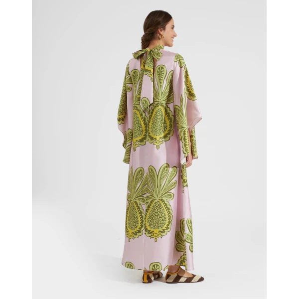 La DoubleJ Magnifico Dress Big Pineapple Pink in Twill Silk - Dresses - Milanese Maximalist Fashion at Luxury Shoes 
