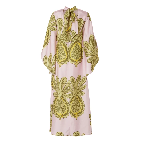 La DoubleJ Magnifico Dress Big Pineapple Pink in Twill Silk - Dresses - Milanese Maximalist Fashion at Luxury Shoes 