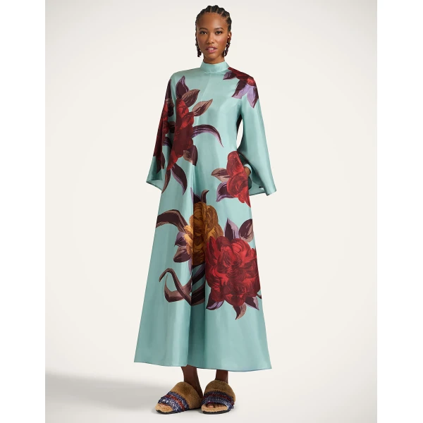 La DoubleJ Magnifico Dress Florence Placée Ivory in Silk Twill - Dresses - Milanese Maximalist Fashion at Luxury Shoes 