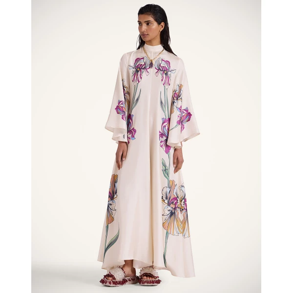 La DoubleJ Magnifico Dress Iris Placée Ivory in Silk Twill - Dresses - Milanese Maximalist Fashion at Luxury Shoes 