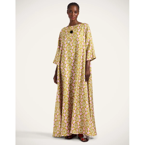 La DoubleJ Magnifico Dress Monstera in Silk Twill - Dresses - Milanese Maximalist Fashion at Luxury Shoes 