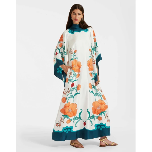 La DoubleJ Magnifico Dress Morpheus Placée Orange in Silk Twill - Dresses - Milanese Maximalist Fashion at Luxury Shoes 