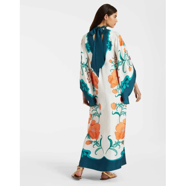 La DoubleJ Magnifico Dress Morpheus Placée Orange in Silk Twill - Dresses - Milanese Maximalist Fashion at Luxury Shoes 