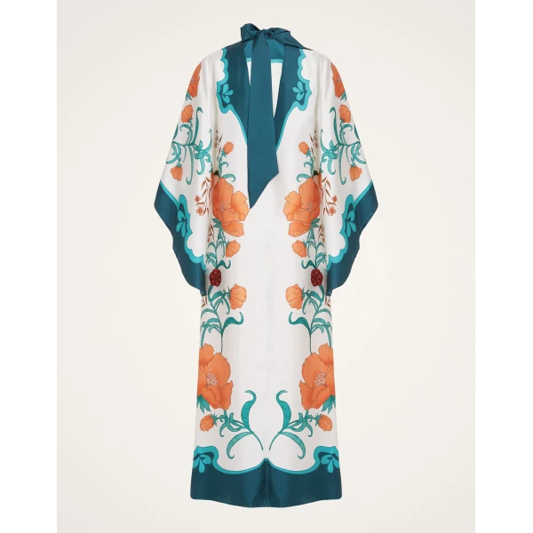 La DoubleJ Magnifico Dress Morpheus Placée Orange in Silk Twill - Dresses - Milanese Maximalist Fashion at Luxury Shoes 