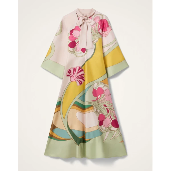 La DoubleJ Magnifico Dress Tulip Placée Green in Silk Twill - Dresses - Milanese Maximalist Fashion at Luxury Shoes 