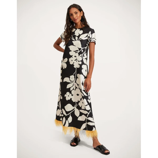La DoubleJ Magnifico Midi Dress Blooming Tulip Placée Dark Green in Silk Georgette - Dresses - Milanese Maximalist Fashion at Luxury Shoes 