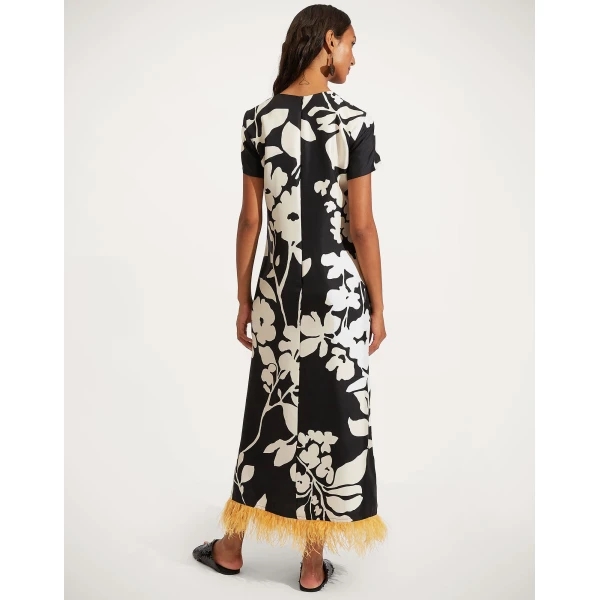 La DoubleJ Magnifico Midi Dress Blooming Tulip Placée Dark Green in Silk Georgette - Dresses - Milanese Maximalist Fashion at Luxury Shoes 