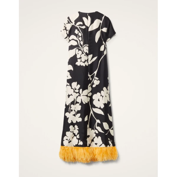 La DoubleJ Magnifico Midi Dress Blooming Tulip Placée Dark Green in Silk Georgette - Dresses - Milanese Maximalist Fashion at Luxury Shoes 