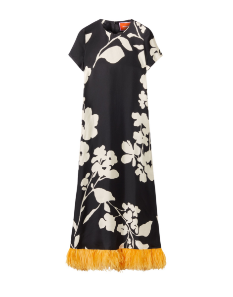 La DoubleJ Magnifico Midi Dress Blooming Tulip Placée Dark Green in Silk Georgette - Dresses - Milanese Maximalist Fashion at Luxury Shoes 