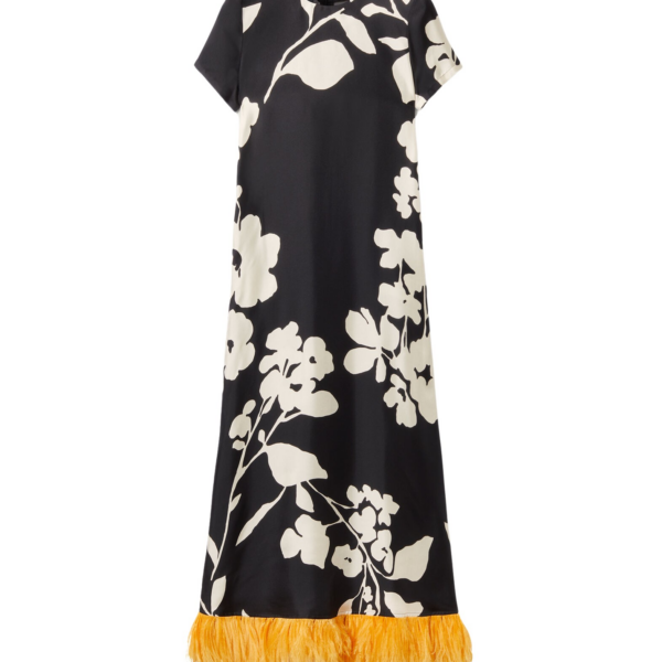 La DoubleJ Magnifico Midi Dress Blooming Tulip Placée Dark Green in Silk Georgette