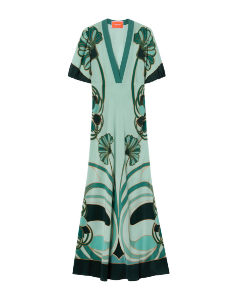 La DoubleJ Marlene Dress Blooming Tulip Placée Mint in Crepe De Chine - Dresses - Milanese Maximalist Fashion at Luxury Shoes 