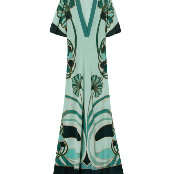 La DoubleJ Marlene Dress Blooming Tulip Placée Mint in Crepe De Chine