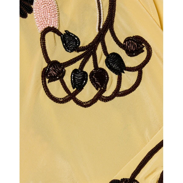 La DoubleJ Marlene Dress Honeysuckle Tricolor Placée Yellow in Crepe De Chine - Dresses - Milanese Maximalist Fashion at Luxury Shoes 