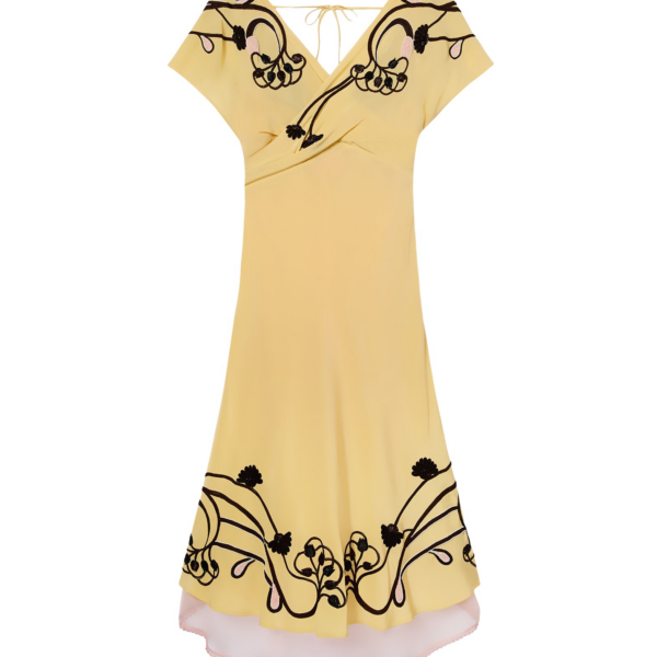 La DoubleJ Marlene Dress Honeysuckle Tricolor Placée Yellow in Crepe De Chine