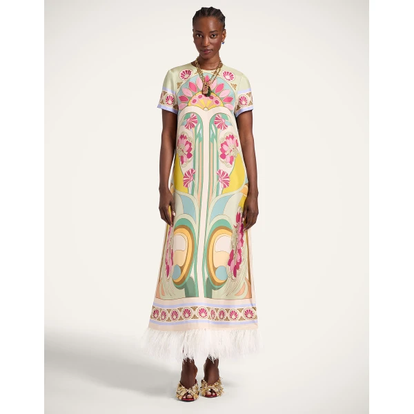 La DoubleJ Mini Column Dress Peonies Blue in Jacquard - Dresses - Milanese Maximalist Fashion at Luxury Shoes 