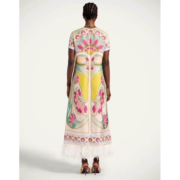 La DoubleJ Mini Column Dress Peonies Blue in Jacquard - Dresses - Milanese Maximalist Fashion at Luxury Shoes 