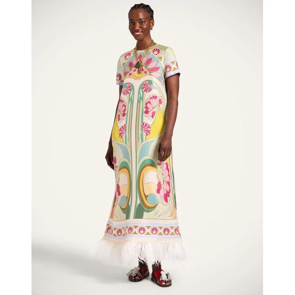 La DoubleJ Mini Column Dress Peonies Blue in Jacquard - Dresses - Milanese Maximalist Fashion at Luxury Shoes 