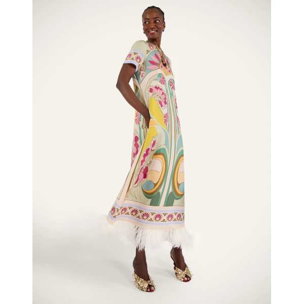 La DoubleJ Mini Column Dress Peonies Blue in Jacquard - Dresses - Milanese Maximalist Fashion at Luxury Shoes 