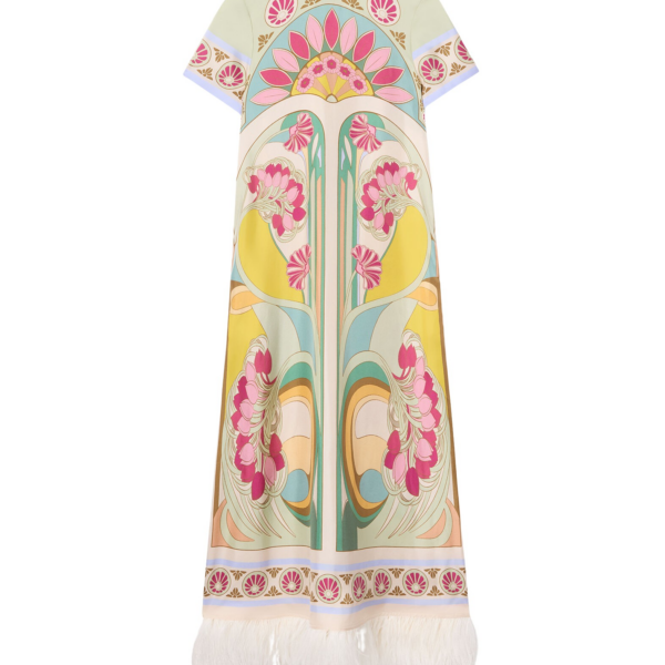 La DoubleJ Mini Column Dress Peonies Blue in Jacquard