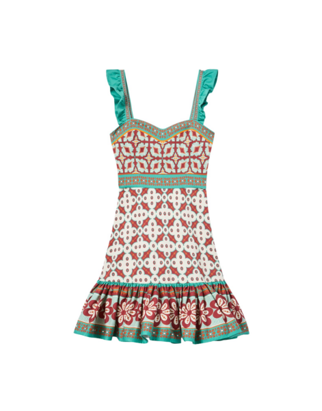 La DoubleJ Mini Gingerbread Dress Pagoda Placée Rust in Flat Cotton Stretch - Dresses - Milanese Maximalist Fashion at Luxury Shoes 