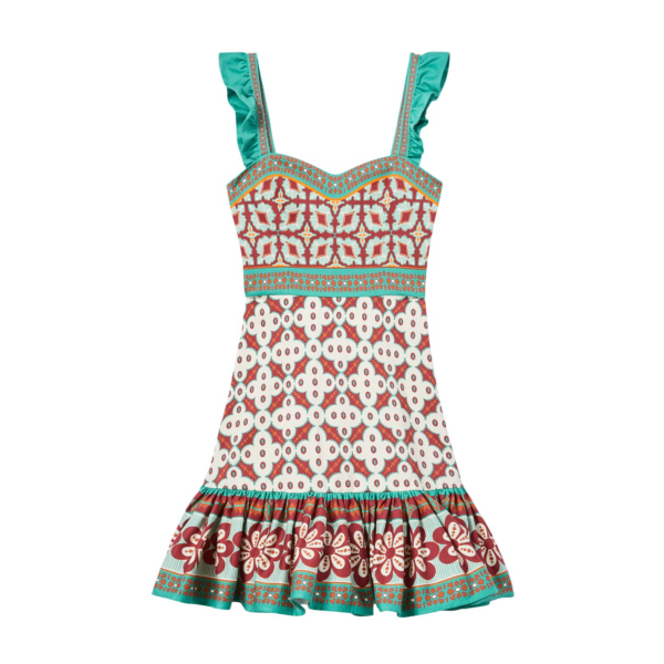 La DoubleJ Mini Gingerbread Dress Pagoda Placée Rust in Flat Cotton Stretch