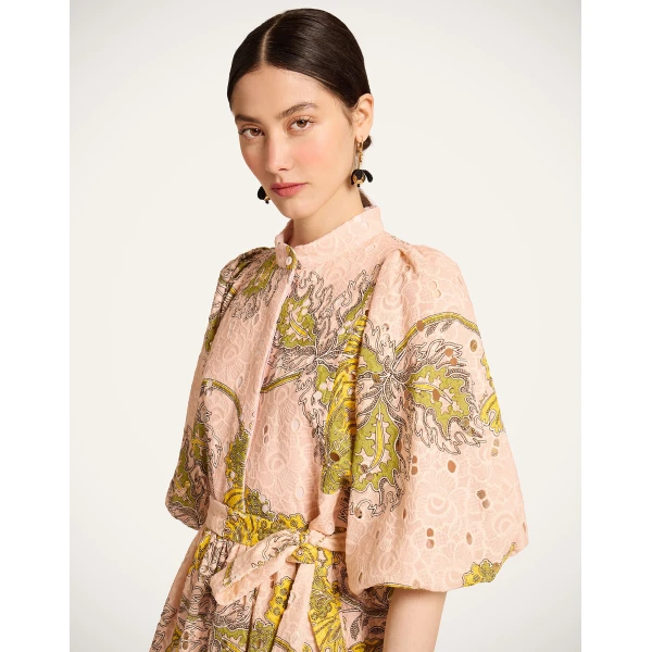 La DoubleJ Mini Portofino Dress Swathe Pink in Cotton Sangallo Lace - Dresses - Milanese Maximalist Fashion at Luxury Shoes 