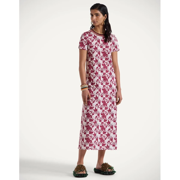 La DoubleJ Mini Supreme Swing Dress Queen Peony Placée Blue in Sablé Satin - Dresses - Milanese Maximalist Fashion at Luxury Shoes 