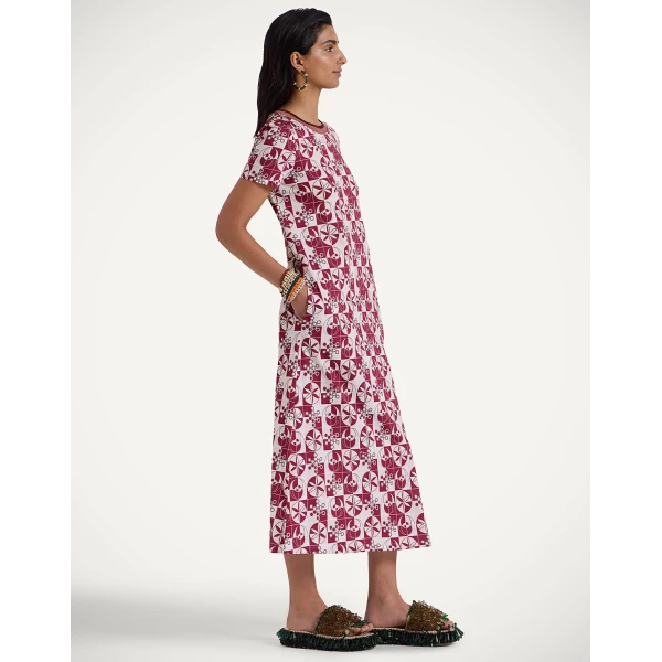 La DoubleJ Mini Supreme Swing Dress Queen Peony Placée Blue in Sablé Satin - Dresses - Milanese Maximalist Fashion at Luxury Shoes 
