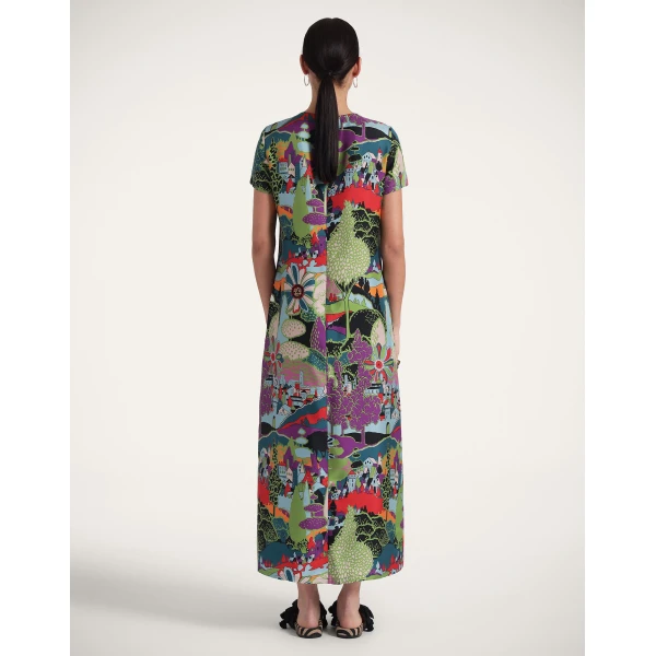 La DoubleJ Mini Swing Dress Blooming Tulip Placée Dark Green in Silk Twill with Feathers - Dresses - Milanese Maximalist Fashion at Luxury Shoes 
