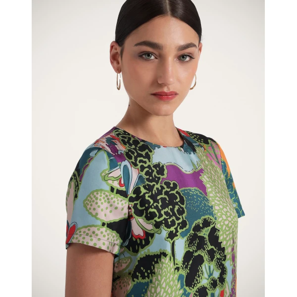 La DoubleJ Mini Swing Dress Blooming Tulip Placée Dark Green in Silk Twill with Feathers - Dresses - Milanese Maximalist Fashion at Luxury Shoes 