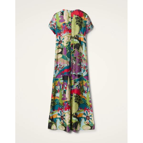 La DoubleJ Mini Swing Dress Blooming Tulip Placée Dark Green in Silk Twill with Feathers - Dresses - Milanese Maximalist Fashion at Luxury Shoes 