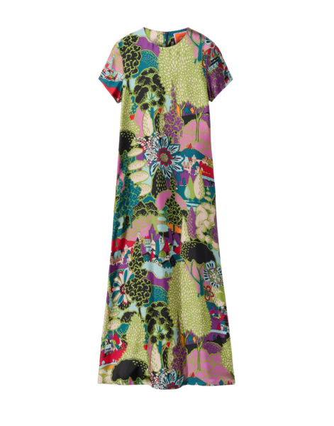 La DoubleJ Mini Swing Dress Blooming Tulip Placée Dark Green in Silk Twill with Feathers - Dresses - Milanese Maximalist Fashion at Luxury Shoes 