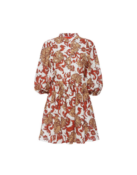 La DoubleJ Mini Swing Dress Florette Tiles Ecru in Cotton Mix Jacquard With Scallop - Dresses - Milanese Maximalist Fashion at Luxury Shoes 