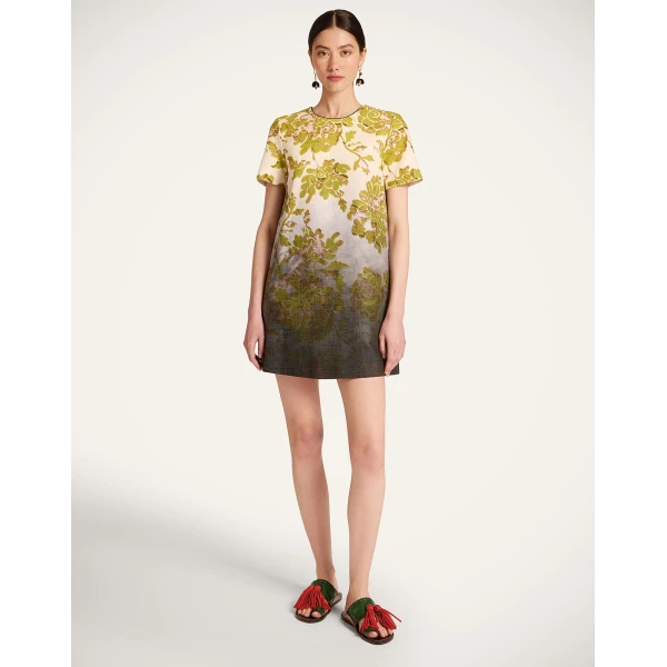 La DoubleJ Mini Swing Dress Oasis Ombré Placée Green & Black in Rustic Cotton - Dresses - Milanese Maximalist Fashion at Luxury Shoes 