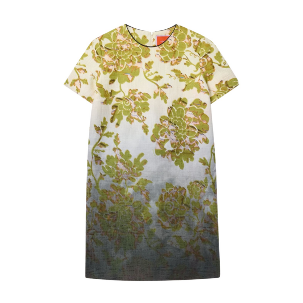 La DoubleJ Mini Swing Dress Oasis Ombré Placée Green & Black in Rustic Cotton