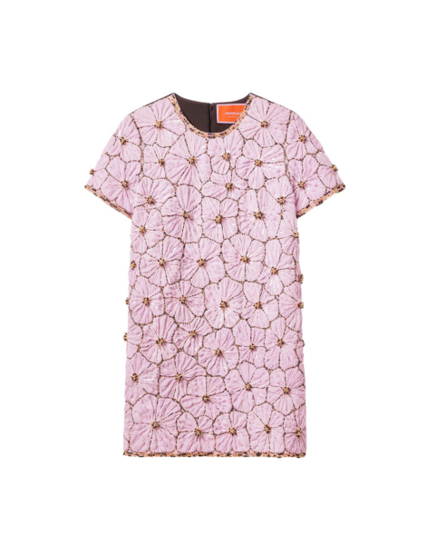 La DoubleJ Mini Swing Dress Solid Lilac in Crystal Chiffon Embroidery - Dresses - Milanese Maximalist Fashion at Luxury Shoes 