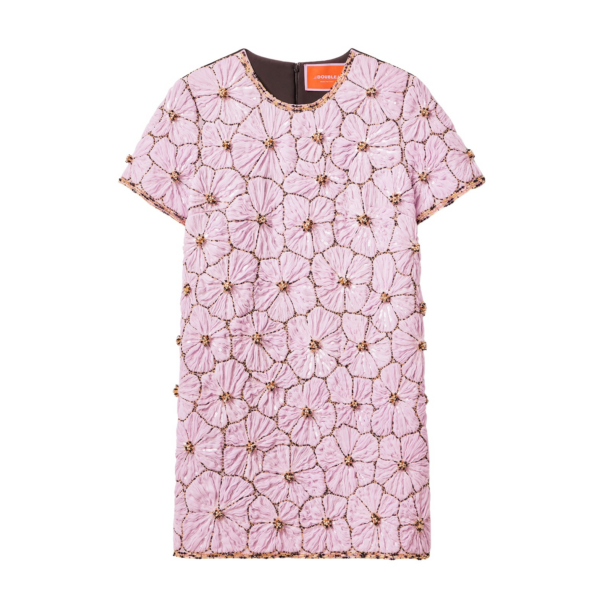 La DoubleJ Mini Swing Dress Solid Lilac in Crystal Chiffon Embroidery