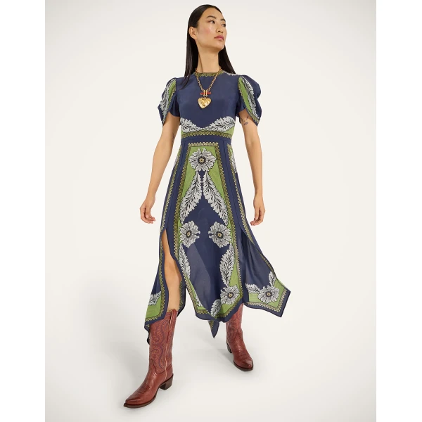 La DoubleJ Mini Swing Dress Swathe Pink in Silk Twill With Feathers - Dresses - Milanese Maximalist Fashion at Luxury Shoes 
