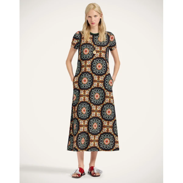 La DoubleJ Mini Swing Dress Tulip Pale Pink in Embroidered Jacquard - Dresses - Milanese Maximalist Fashion at Luxury Shoes 