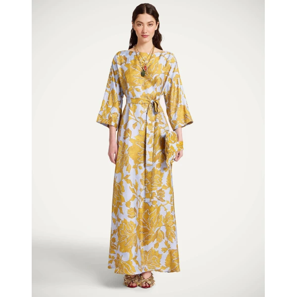 La DoubleJ Muumuu Dress Round Neck Caper Pink in Silk Twill - Dresses - Milanese Maximalist Fashion at Luxury Shoes 