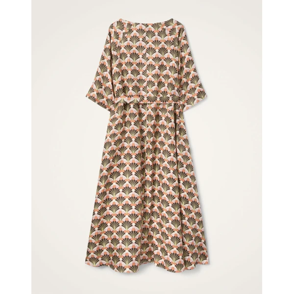 La DoubleJ Muumuu Dress Round Neck Florette Fan Brown in Silk Twill - Dresses - Milanese Maximalist Fashion at Luxury Shoes 