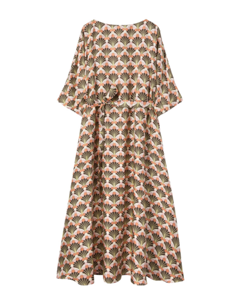 La DoubleJ Muumuu Dress Round Neck Florette Fan Brown in Silk Twill - Dresses - Milanese Maximalist Fashion at Luxury Shoes 