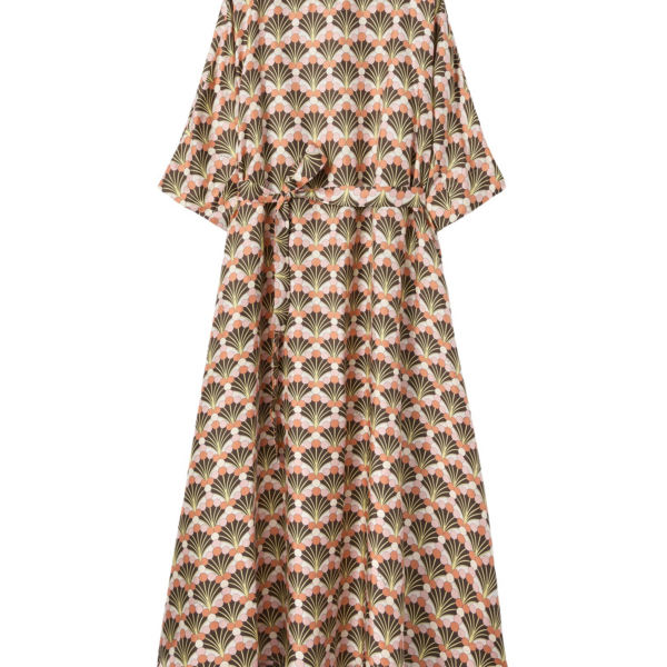 La DoubleJ Muumuu Dress Round Neck Florette Fan Brown in Silk Twill