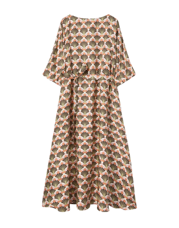 La DoubleJ Muumuu Dress Round Neck Florette Fan Brown in Silk Twill - Dresses - Milanese Maximalist Fashion at Luxury Shoes 