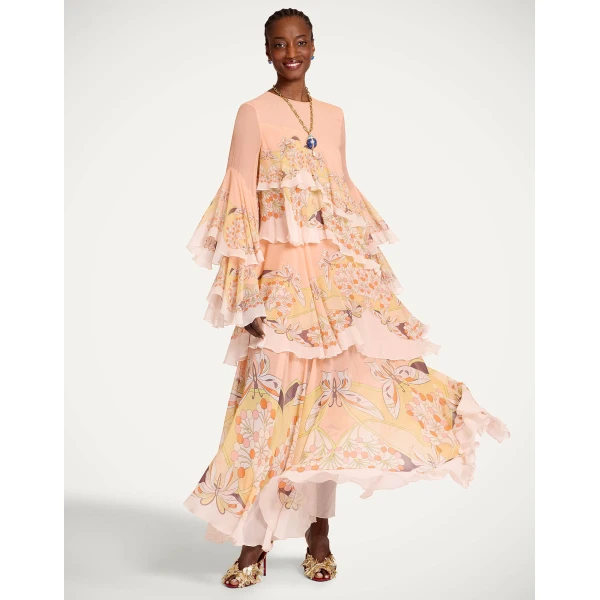 La DoubleJ Muumuu Dress Round Neck Tangle Light Blue in Silk Twill - Dresses - Milanese Maximalist Fashion at Luxury Shoes 