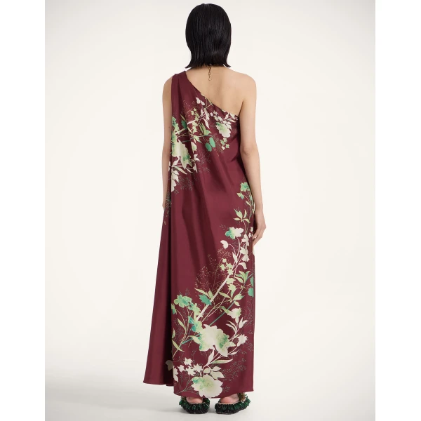La DoubleJ Roy Dress Woodland Placée Burgundy in Silk Twill - Dresses - Milanese Maximalist Fashion at Luxury Shoes 