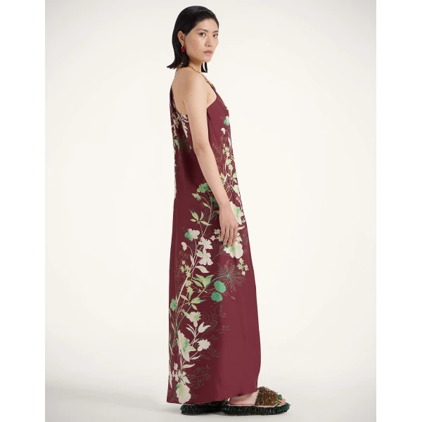 La DoubleJ Roy Dress Woodland Placée Burgundy in Silk Twill - Dresses - Milanese Maximalist Fashion at Luxury Shoes 
